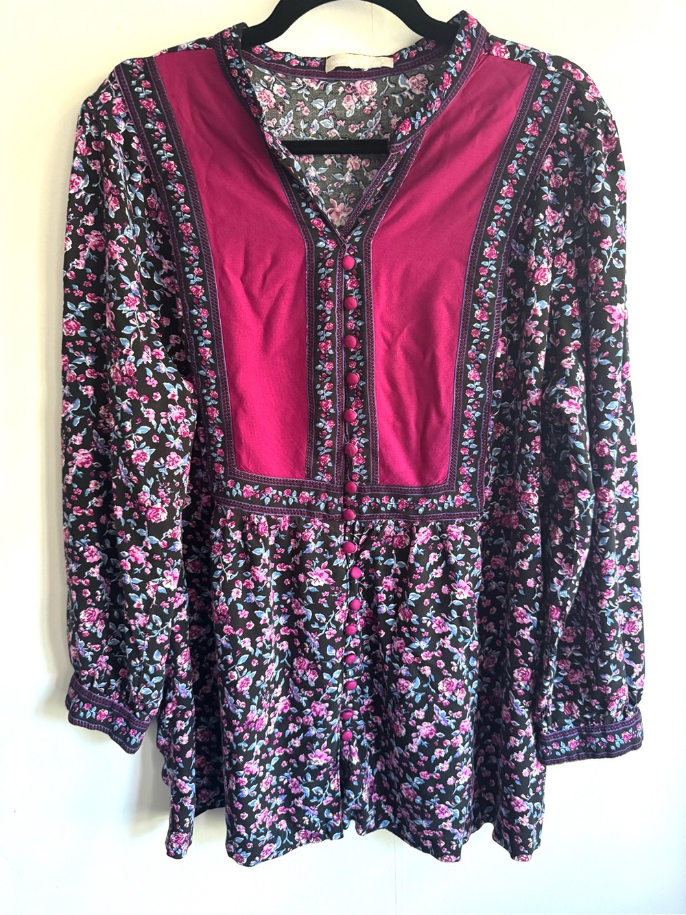Women Within Women's Floral Peasant Blouse in Magenta and Black